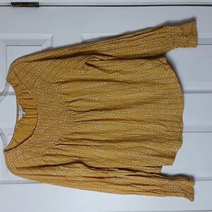 Lucky Brand Smocked Peasant Blouse Boho Tribal Pattern Size L